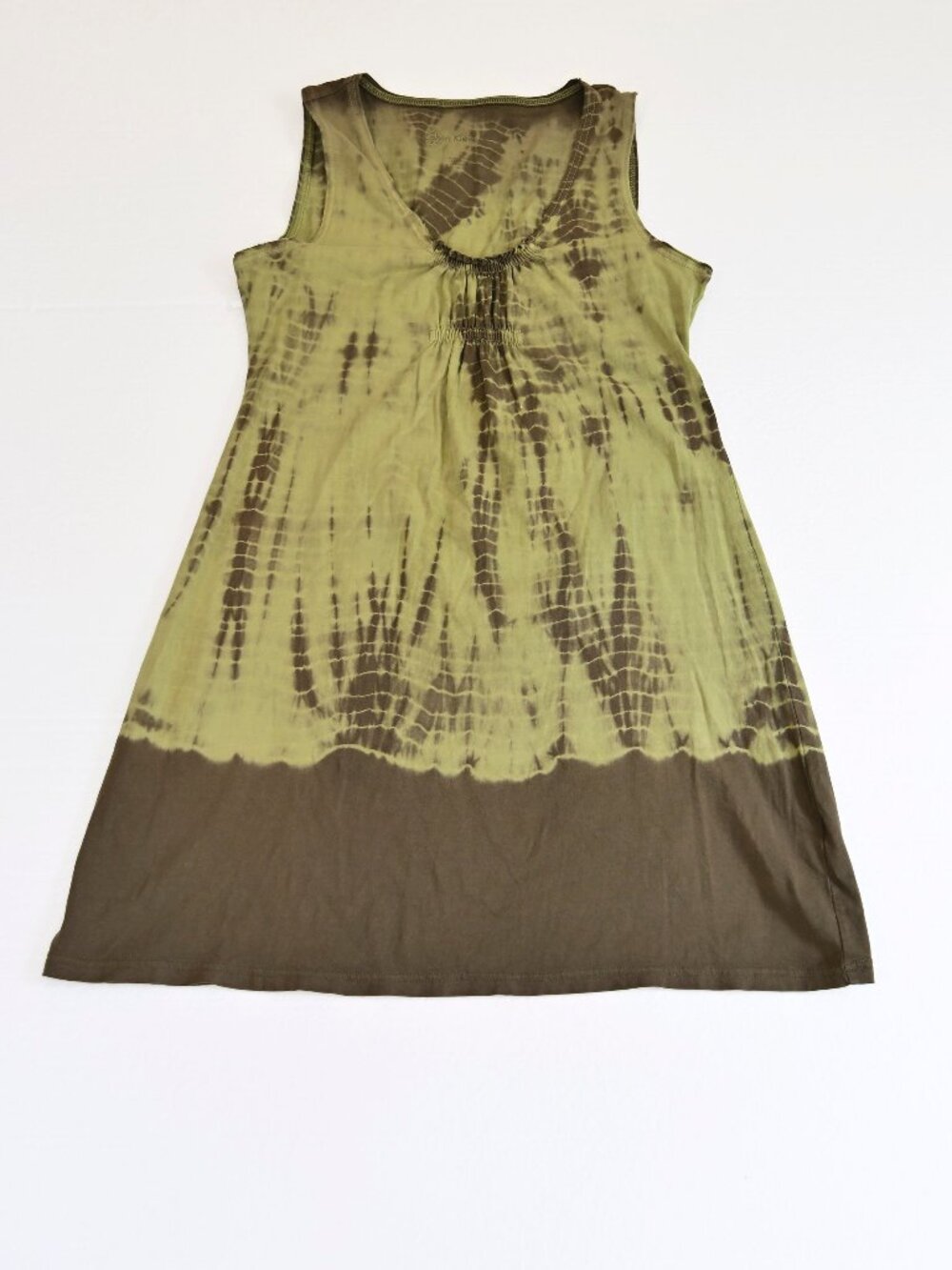 Calvin Klein Y2K Olive and Brown Tie-Dye Sleeveless Midi Dress-Size M
